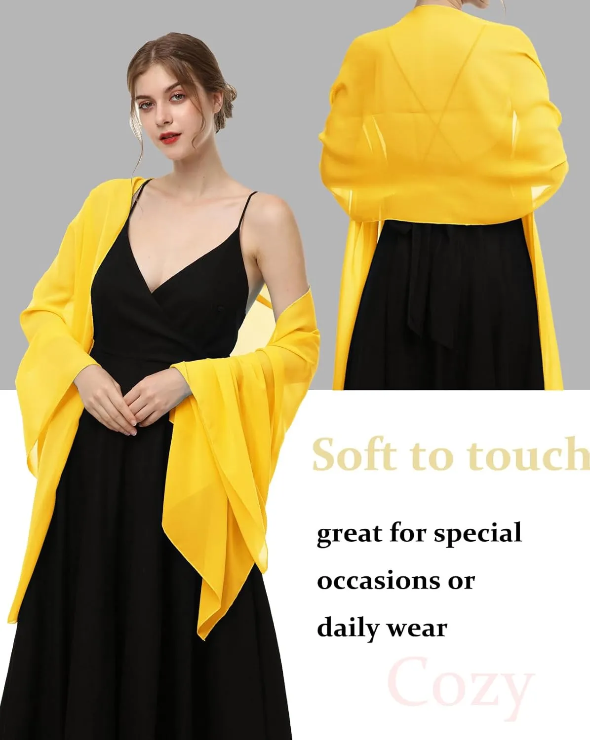Baoqiya Women's Shawls and Wraps for Evening Dress Chiffon Shawl Soft Elegant Silky Pashmina Wedding Bridal Scarf