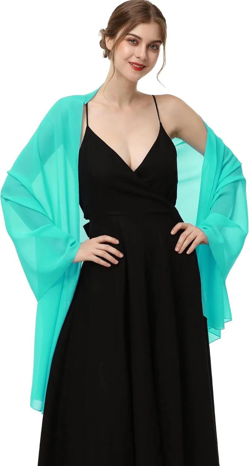 Baoqiya Women's Shawls and Wraps for Evening Dress Chiffon Shawl Soft Elegant Silky Pashmina Wedding Bridal Scarf