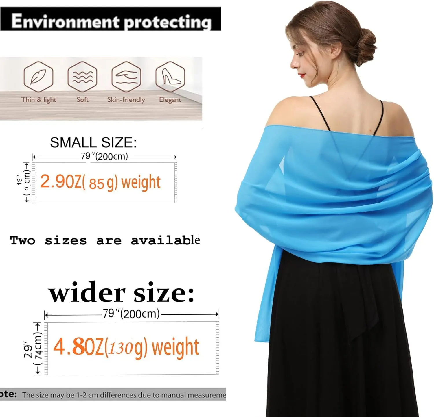 Baoqiya Women's Shawls and Wraps for Evening Dress Chiffon Shawl Soft Elegant Silky Pashmina Wedding Bridal Scarf