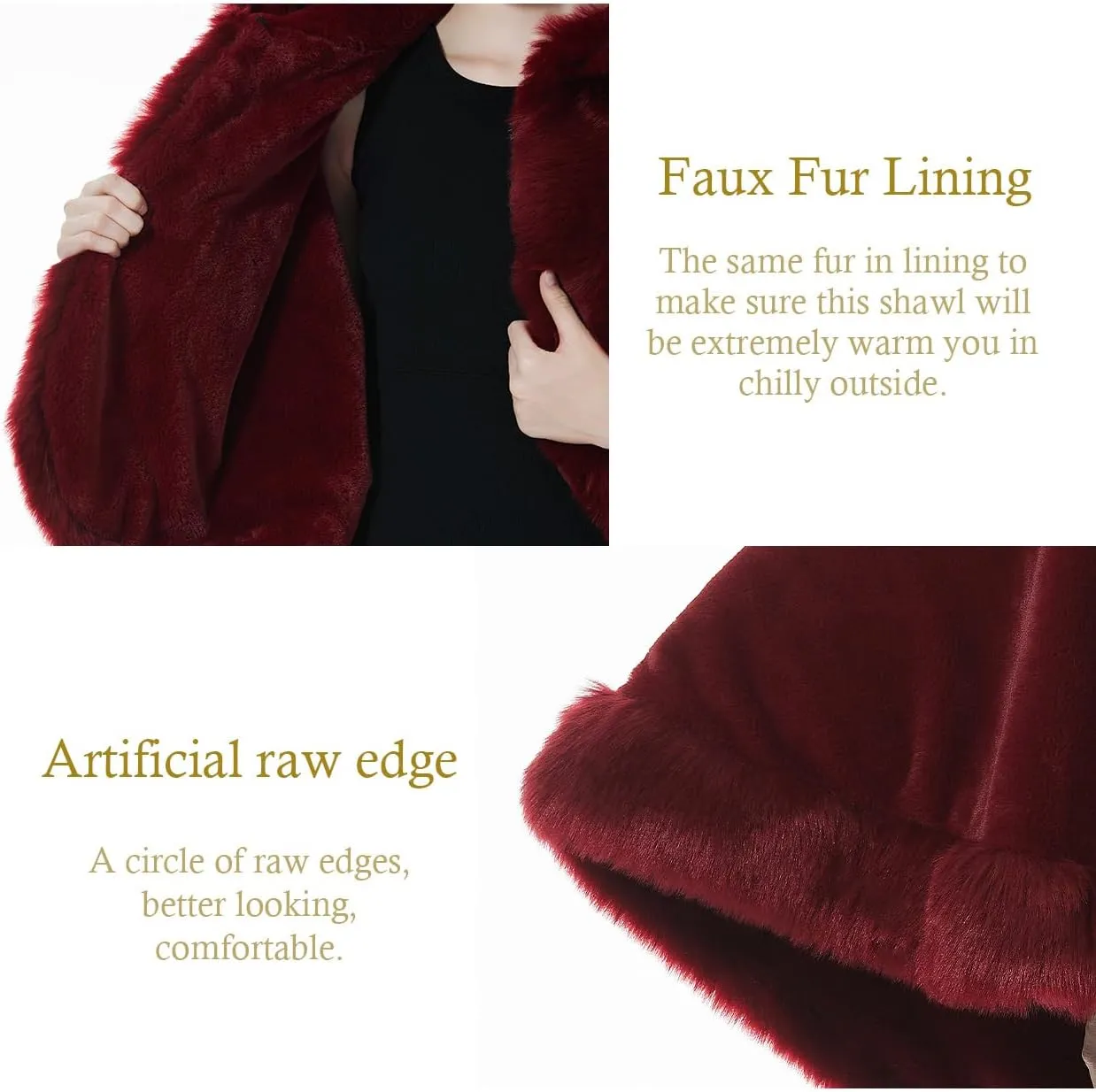 BEAUTELICATE Women's Party Faux Fox Fur Long Shawl Cloak Hooded Cape Coat