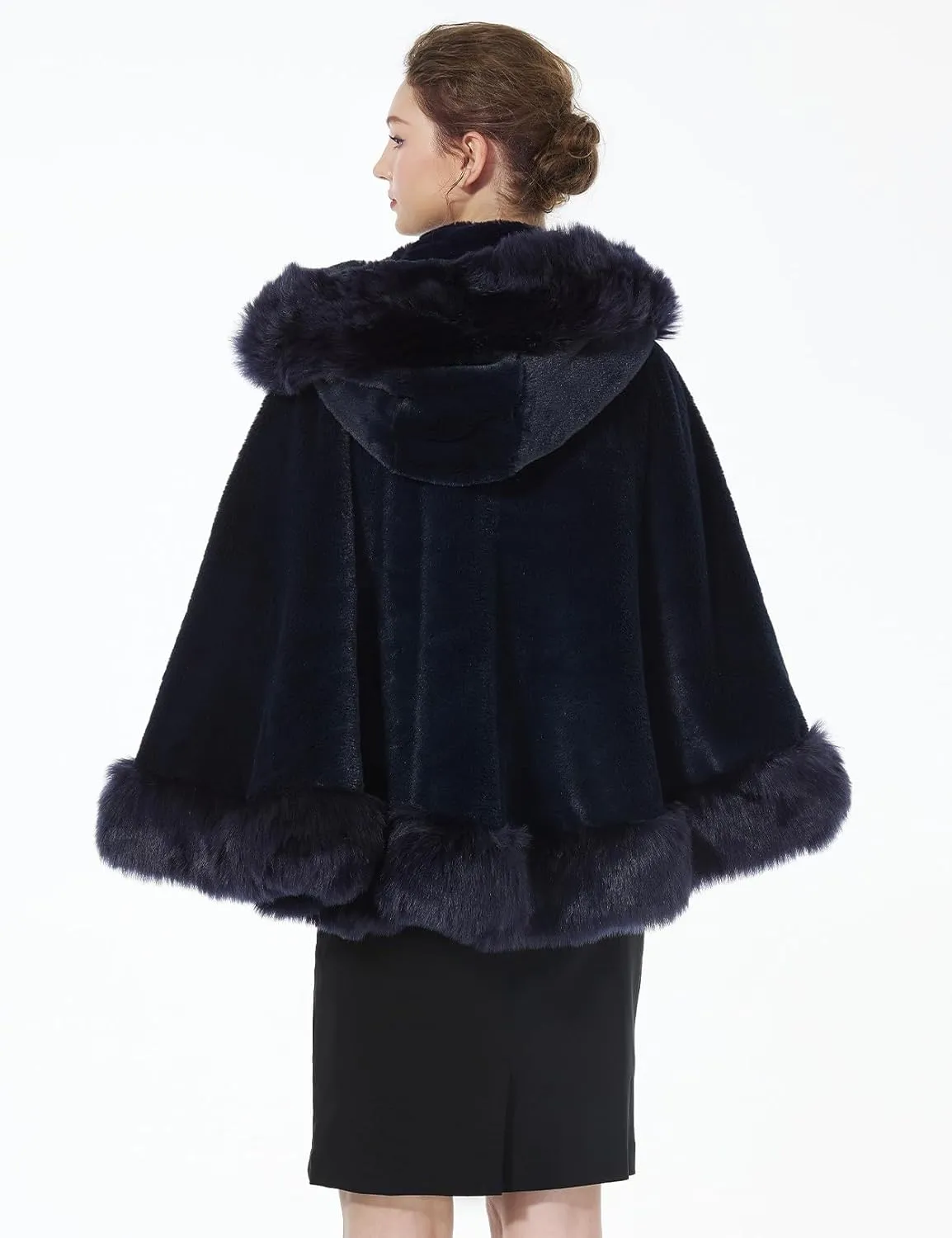 BEAUTELICATE Women's Party Faux Fox Fur Long Shawl Cloak Hooded Cape Coat