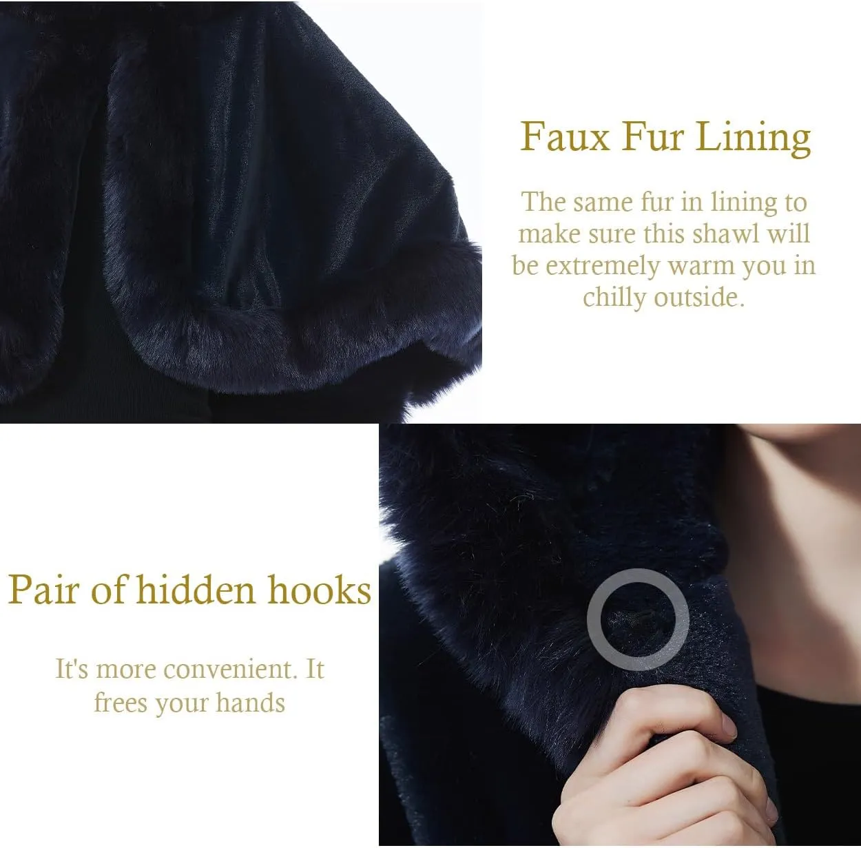 BEAUTELICATE Women's Party Faux Fox Fur Long Shawl Cloak Hooded Cape Coat
