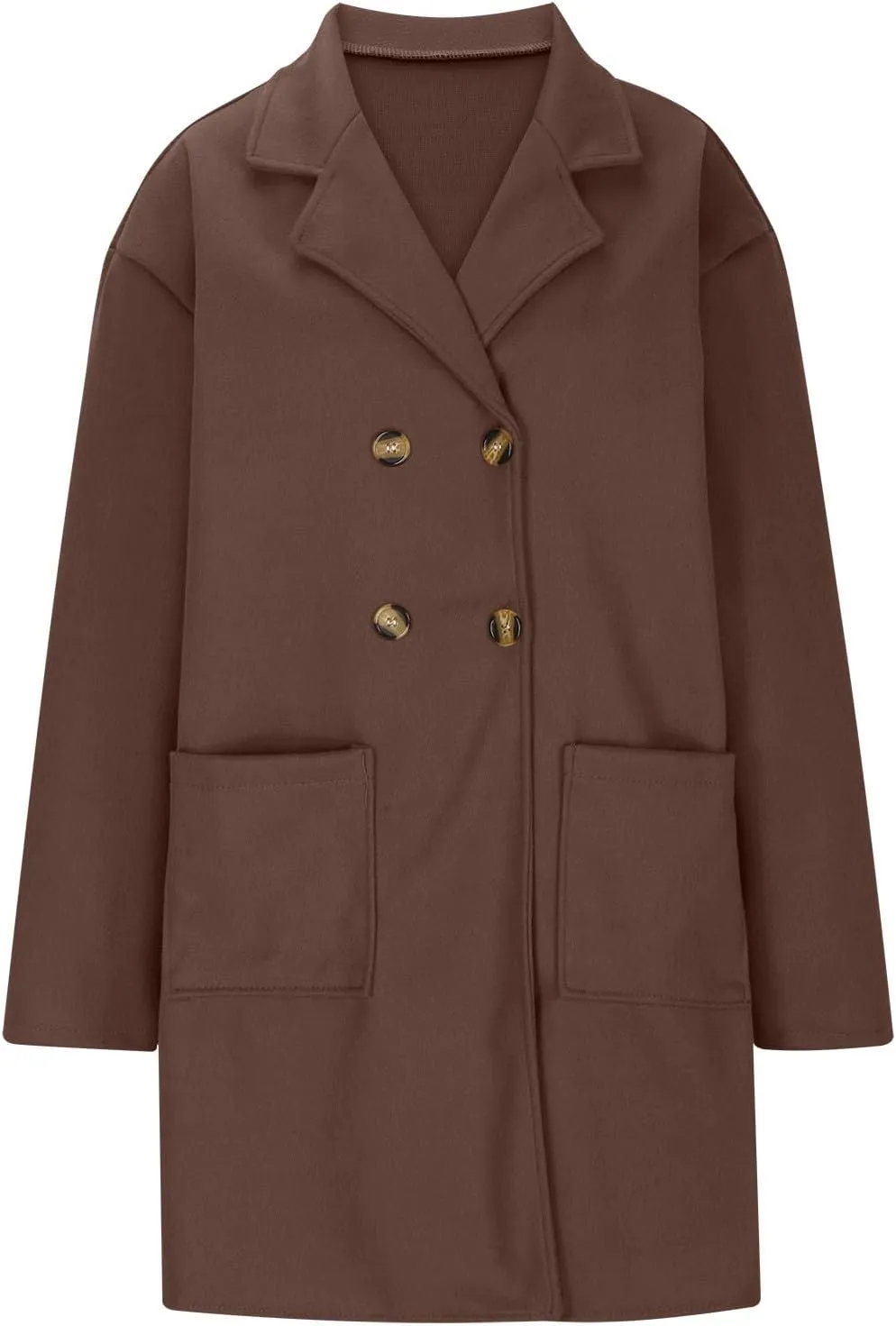 Binmer Women Winter Wool Coat Mid-Length Notch Double-Breasted Lapel Jacket Elegant Outwear Long Trench Overcoat with Pockets