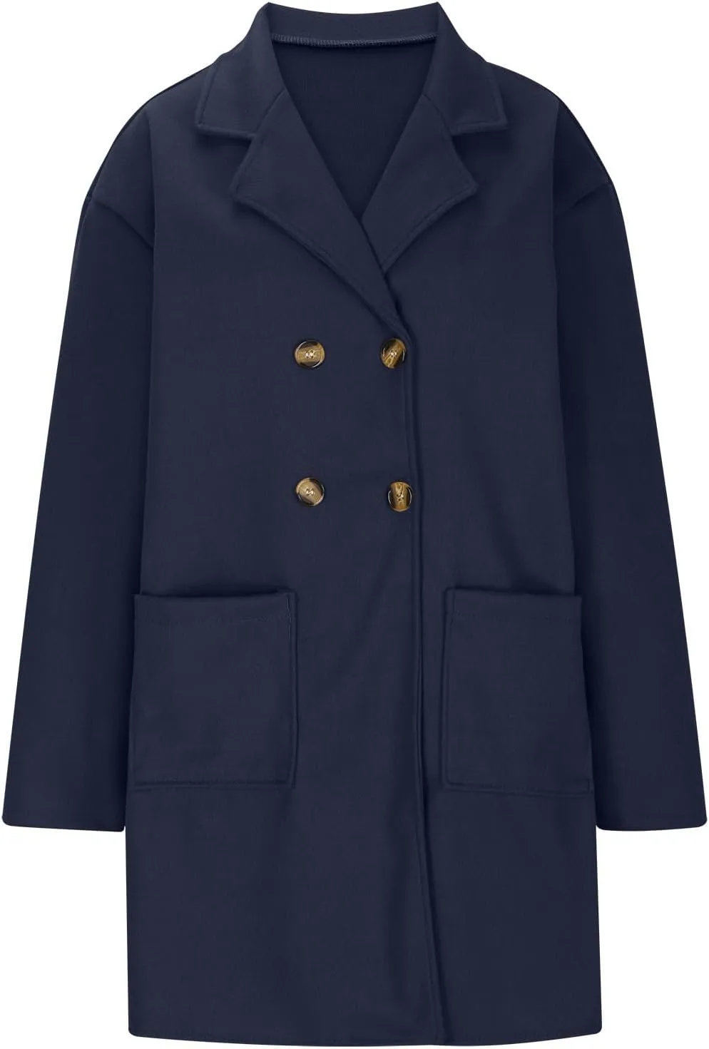 Binmer Women Winter Wool Coat Mid-Length Notch Double-Breasted Lapel Jacket Elegant Outwear Long Trench Overcoat with Pockets