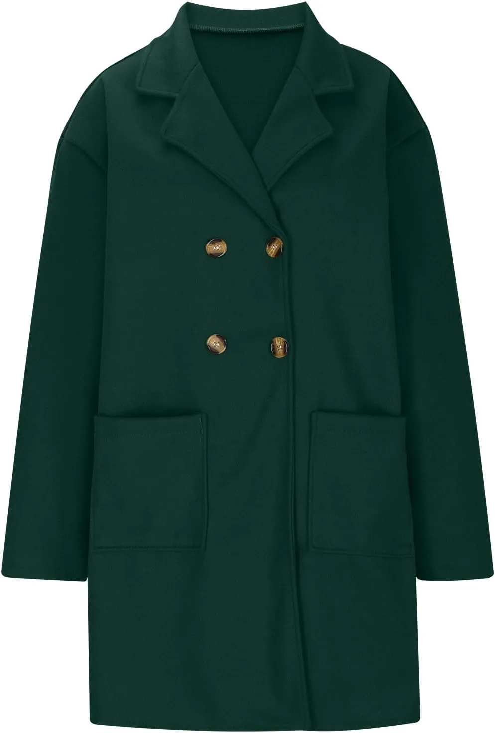 Binmer Women Winter Wool Coat Mid-Length Notch Double-Breasted Lapel Jacket Elegant Outwear Long Trench Overcoat with Pockets