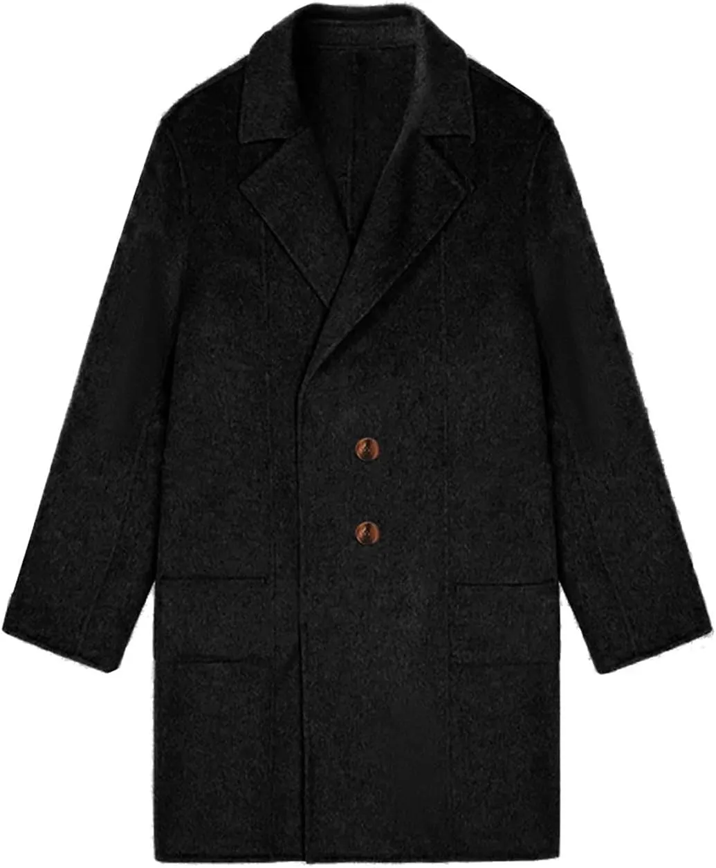 Binmer Women Winter Wool Coat Mid-Length Notch Double-Breasted Lapel Jacket Elegant Outwear Long Trench Overcoat with Pockets