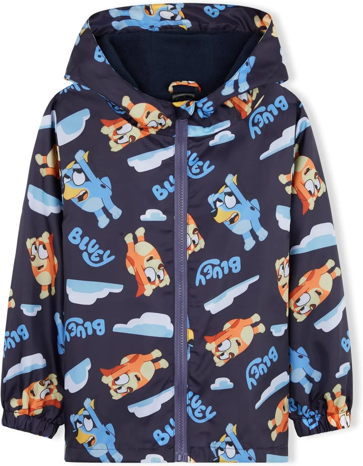 Bluey Girls Raincoat With Hood, Waterproof Fleece Lined Outdoor Rainwear For Kids