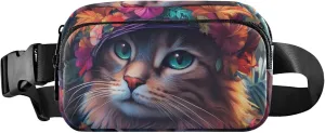 Boho Cat Floral Hat Sunflower Fanny Packs Women Waterproof Hip Pouch Belt Bag Cute Crossbody Waist Bag