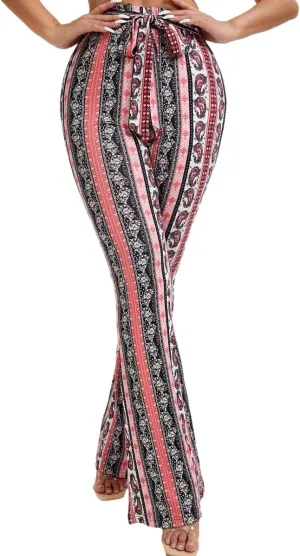 Boho Flare Pants for Women - Rave High Waisted Bell Bottom Retro 70s Disco EDM Floral Wide Leg Legging
