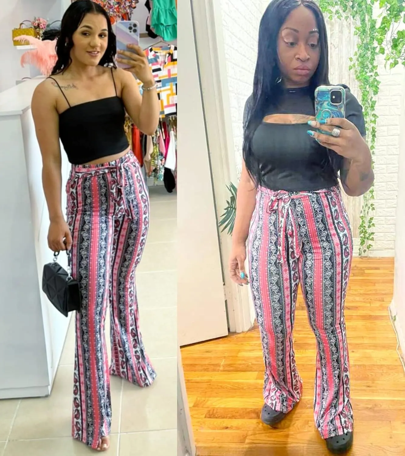 Boho Flare Pants for Women - Rave High Waisted Bell Bottom Retro 70s Disco EDM Floral Wide Leg Legging
