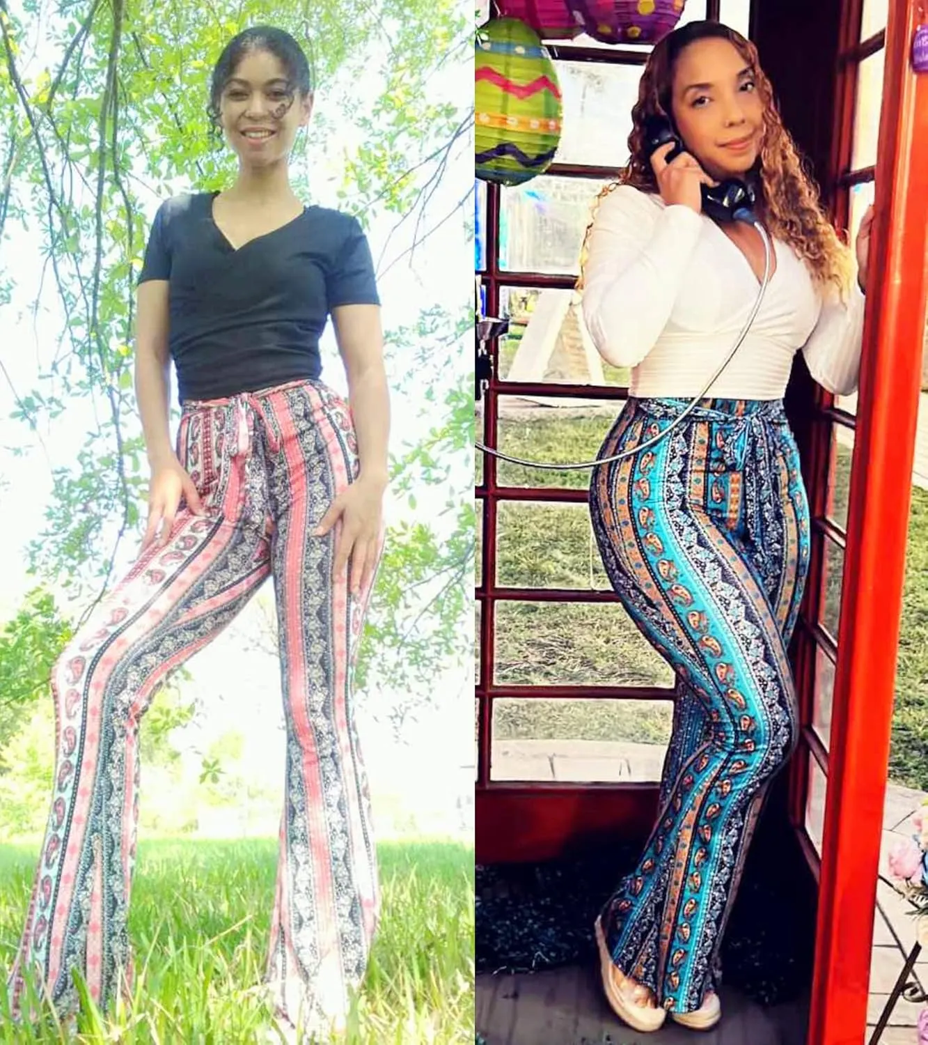 Boho Flare Pants for Women - Rave High Waisted Bell Bottom Retro 70s Disco EDM Floral Wide Leg Legging