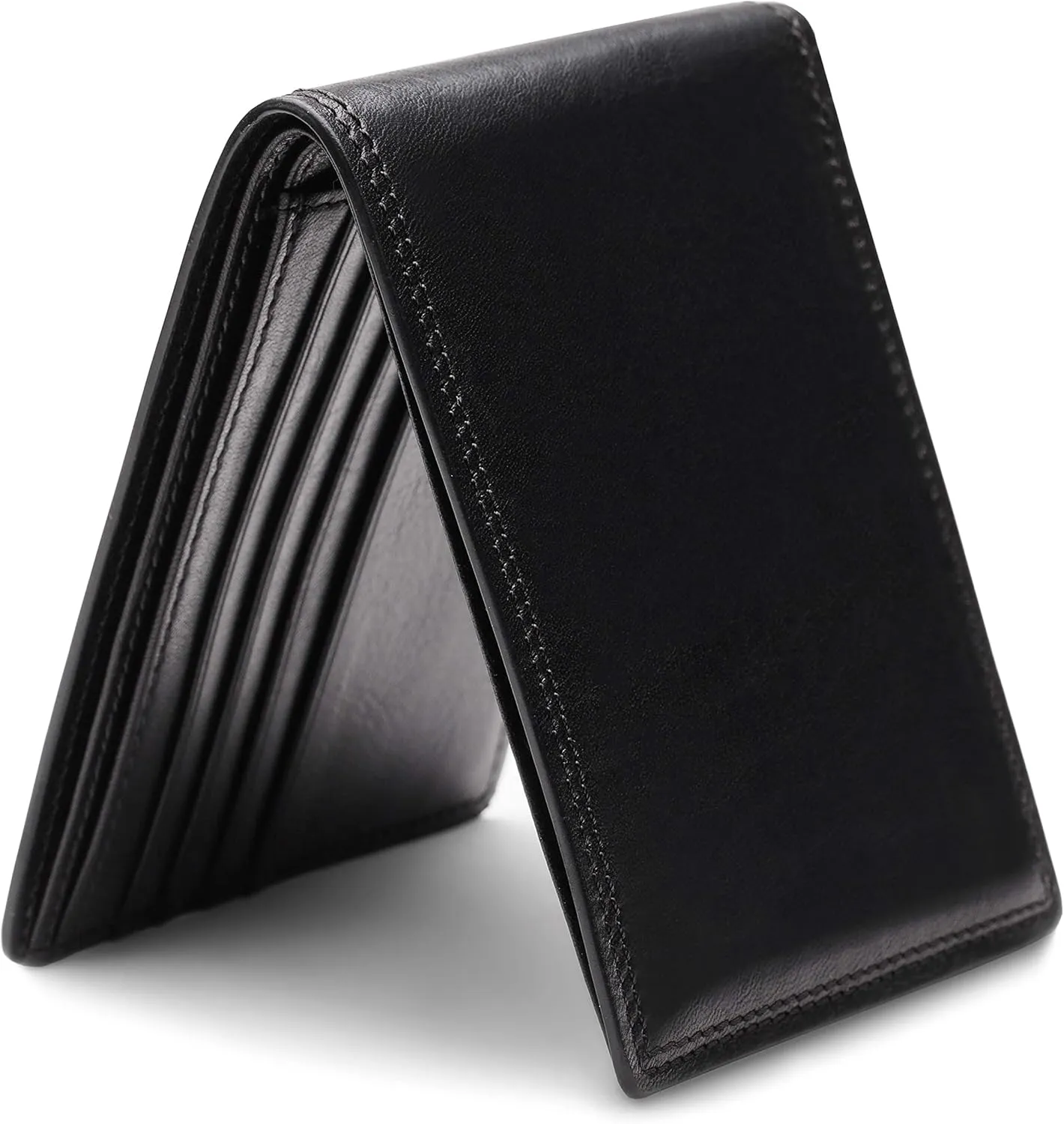 Bosca Men's Leather Wallet  Full Grain Italian Dolce Leather Wallet For Men, 8 Card Slots, Bifold, Gift-Ready Packaging, Black