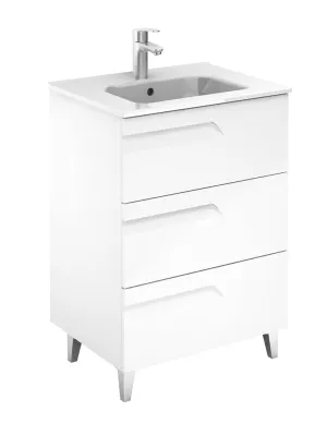 BRAVA Gloss White 60cm Floor Standing 3 Drawer Vanity Unit