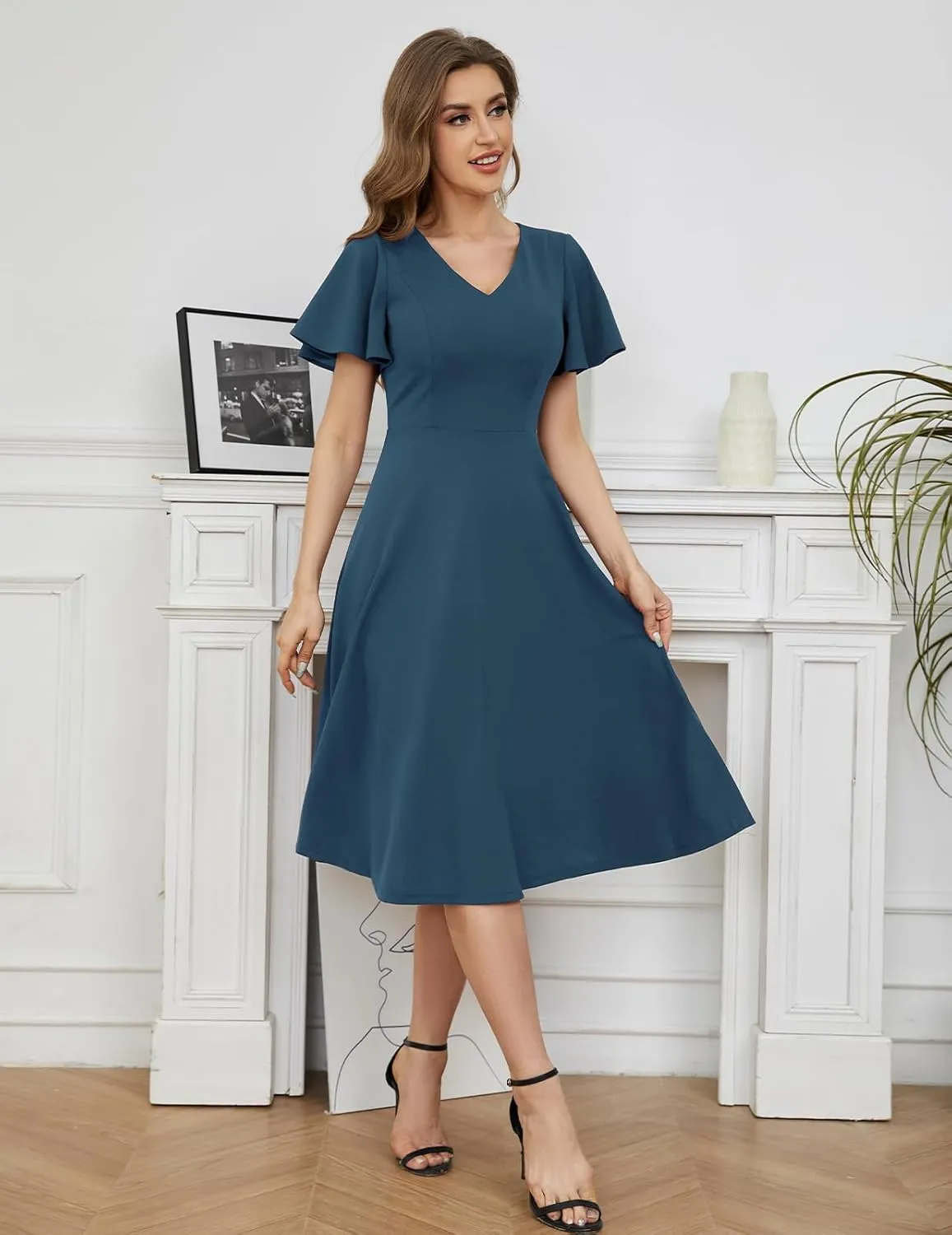 Bridesmay Wedding Guest Cocktail Dress 2025 Short Sleeve Modest A-Line Semi Formal Party Dress for Women