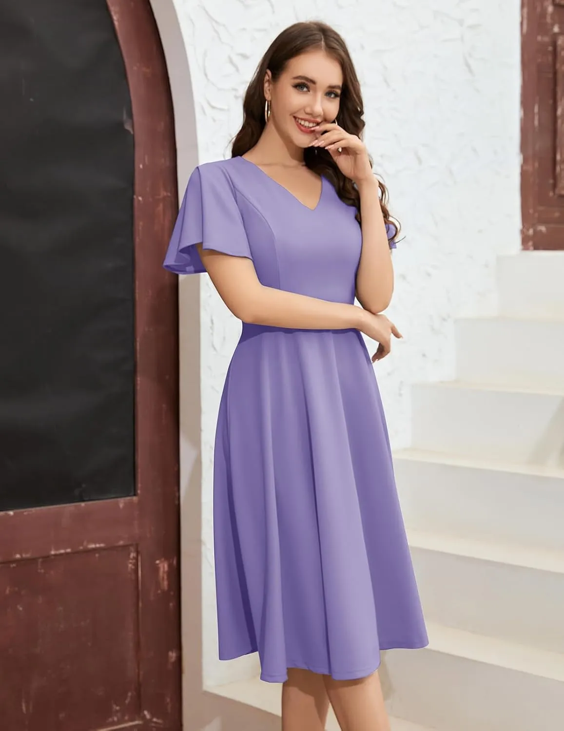 Bridesmay Wedding Guest Cocktail Dress 2025 Short Sleeve Modest A-Line Semi Formal Party Dress for Women