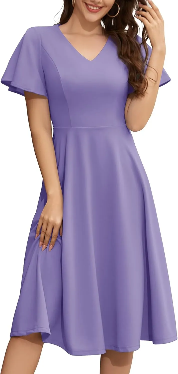 Bridesmay Wedding Guest Cocktail Dress 2025 Short Sleeve Modest A-Line Semi Formal Party Dress for Women