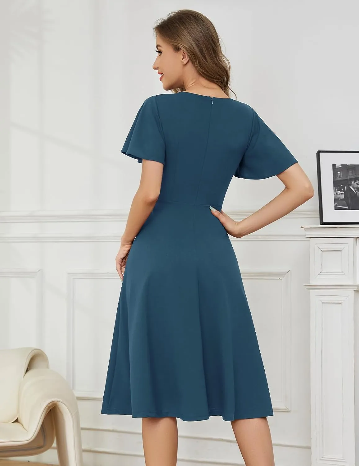 Bridesmay Wedding Guest Cocktail Dress 2025 Short Sleeve Modest A-Line Semi Formal Party Dress for Women