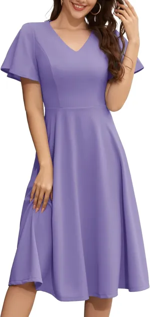 Bridesmay Wedding Guest Cocktail Dress 2025 Short Sleeve Modest A-Line Semi Formal Party Dress for Women