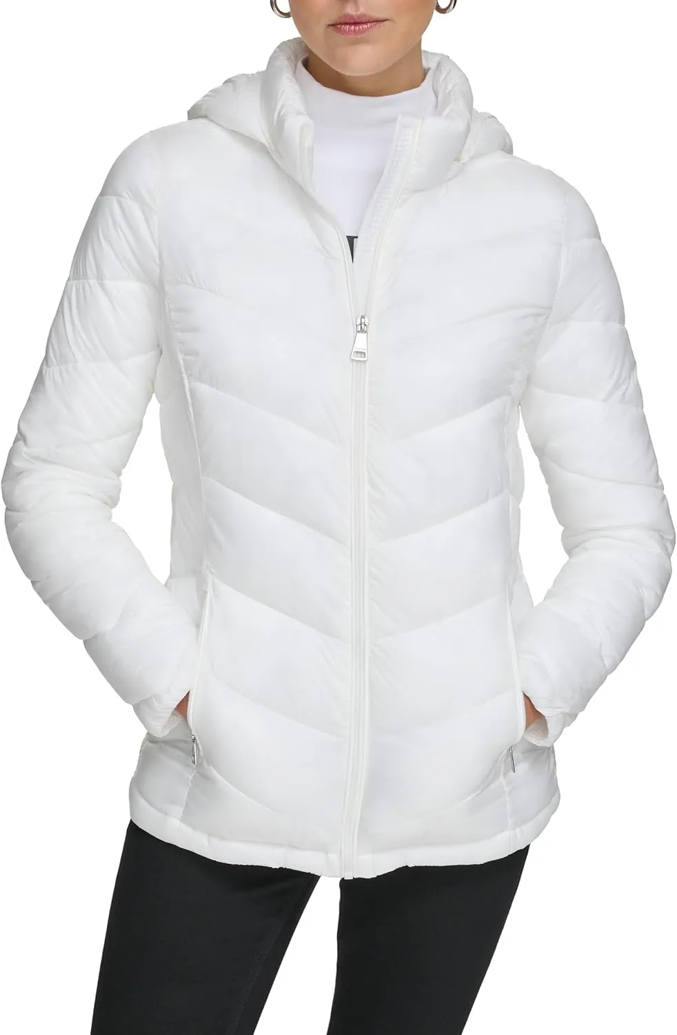 Calvin Klein Women's Classic Hooded Zip Front Puffer Coat