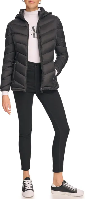 Calvin Klein Women's Classic Hooded Zip Front Puffer Coat