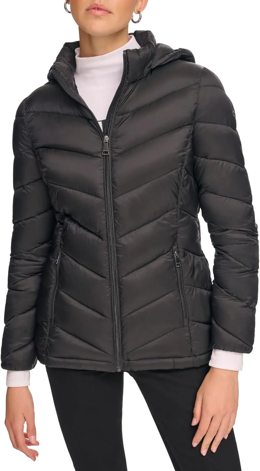Calvin Klein Women's Classic Hooded Zip Front Puffer Coat