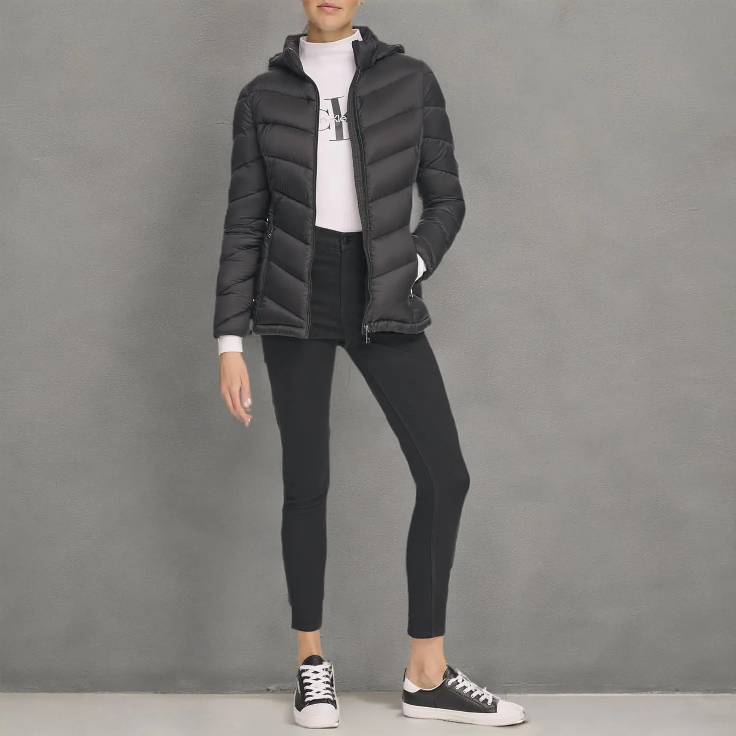 Calvin Klein Women's Classic Hooded Zip Front Puffer Coat