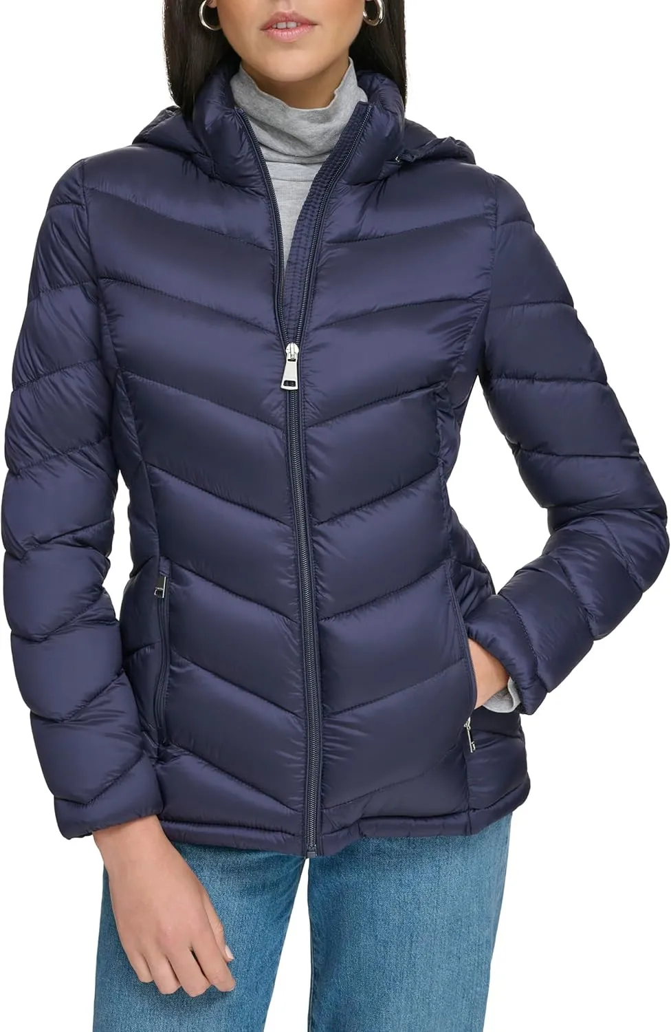 Calvin Klein Women's Classic Hooded Zip Front Puffer Coat