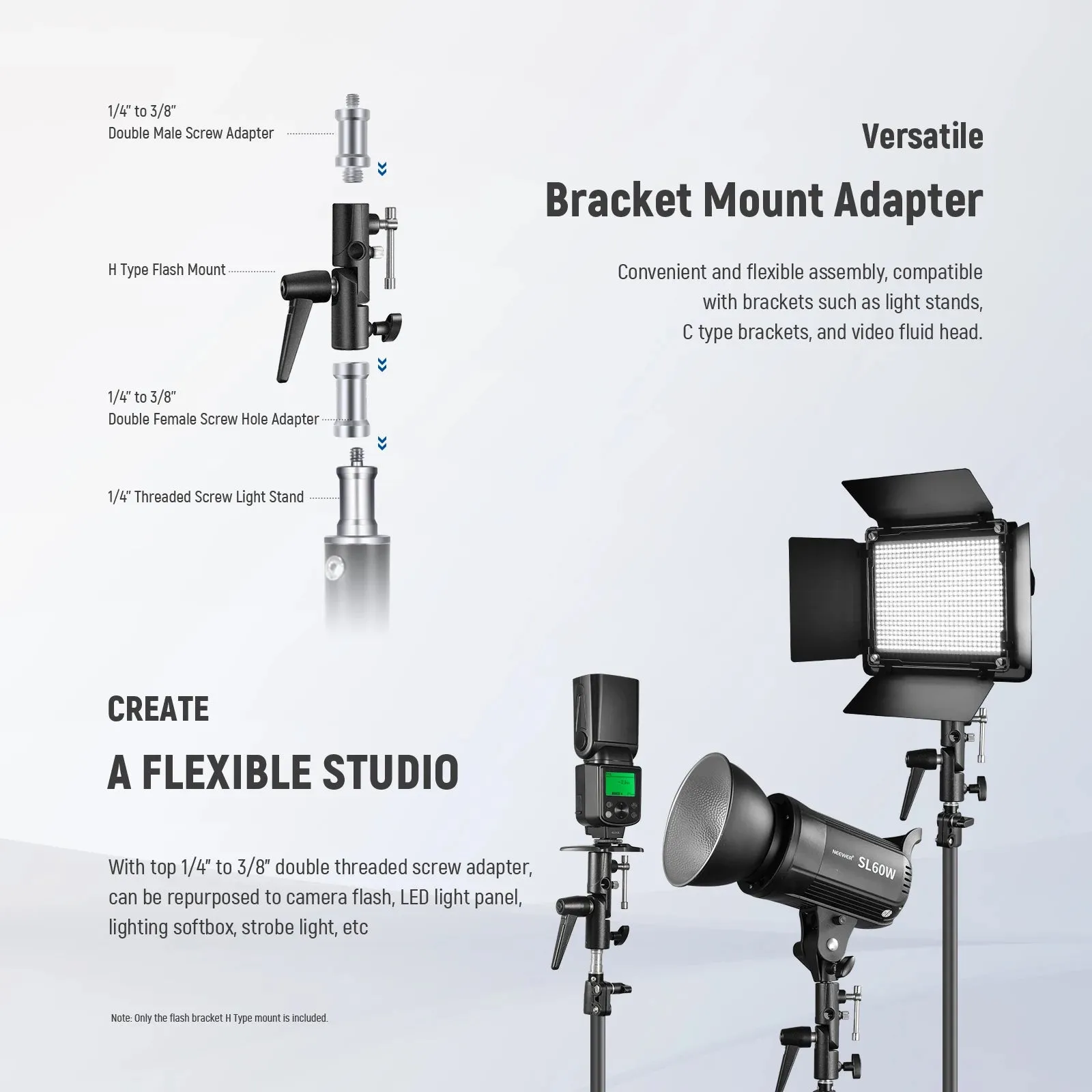 Camera Flash Bracket h Type Mount with Umbrella Softbox Holder Adapter for Speedlite Led Light Stand Tripod