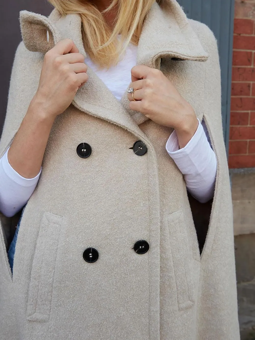 CHARTOU Women Long Cloak Coats Wool Blend Pea Coats Slit Sleeves Elegant Warm Winter Cape Coats