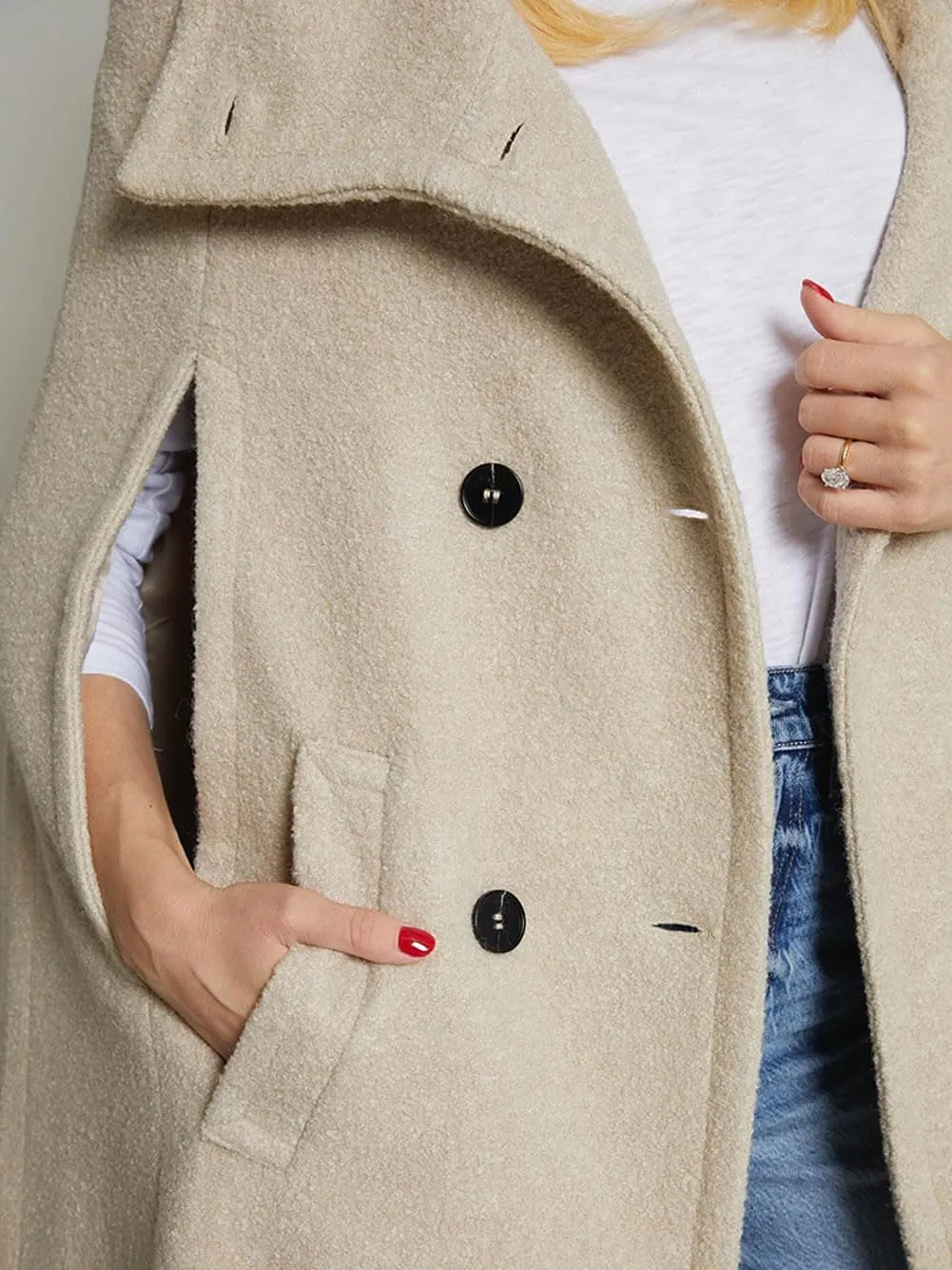 CHARTOU Women Long Cloak Coats Wool Blend Pea Coats Slit Sleeves Elegant Warm Winter Cape Coats