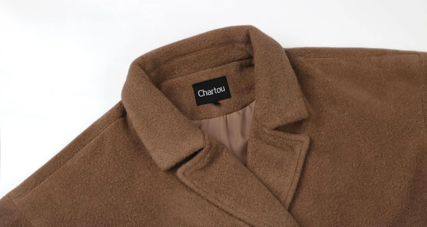 CHARTOU Women Oversized Long Winter Coats Warm Wool Blend Pea Trench Coat Overcoat