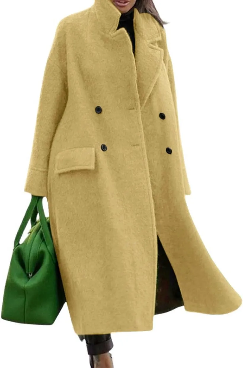 CHARTOU Women Oversized Long Winter Coats Warm Wool Blend Pea Trench Coat Overcoat