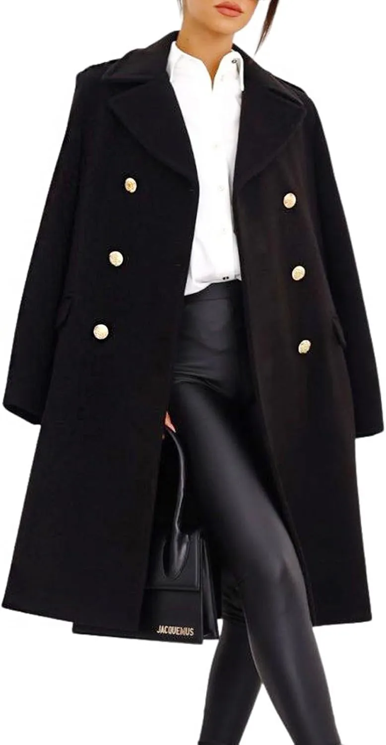 CHARTOU Women's Winter Jacket Double-Breasted Wool Blend Warm Long Trench Coat