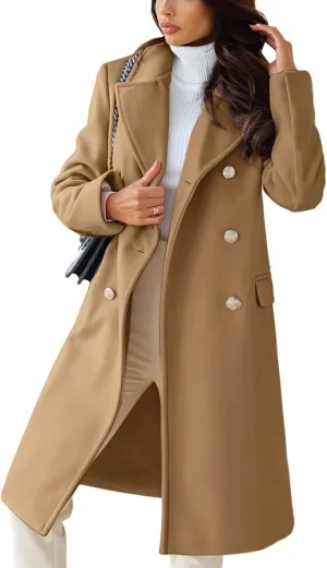 CHARTOU Women's Winter Jacket Double-Breasted Wool Blend Warm Long Trench Coat
