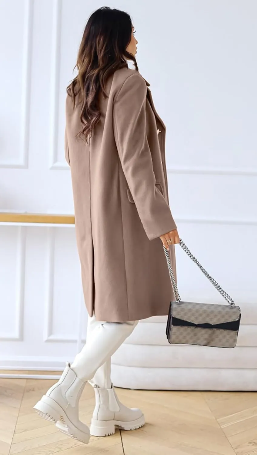 CHARTOU Women's Winter Jacket Double-Breasted Wool Blend Warm Long Trench Coat