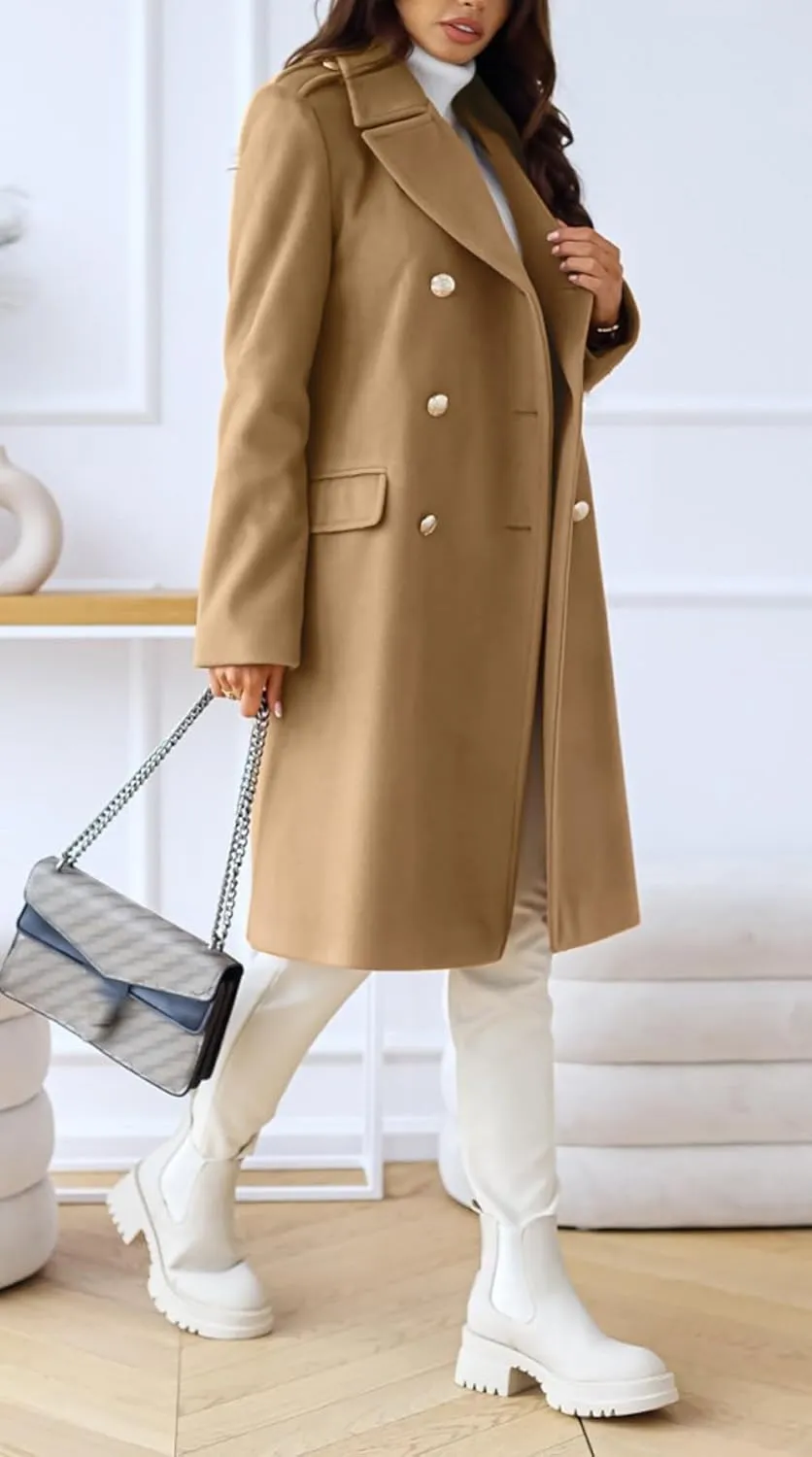 CHARTOU Women's Winter Jacket Double-Breasted Wool Blend Warm Long Trench Coat