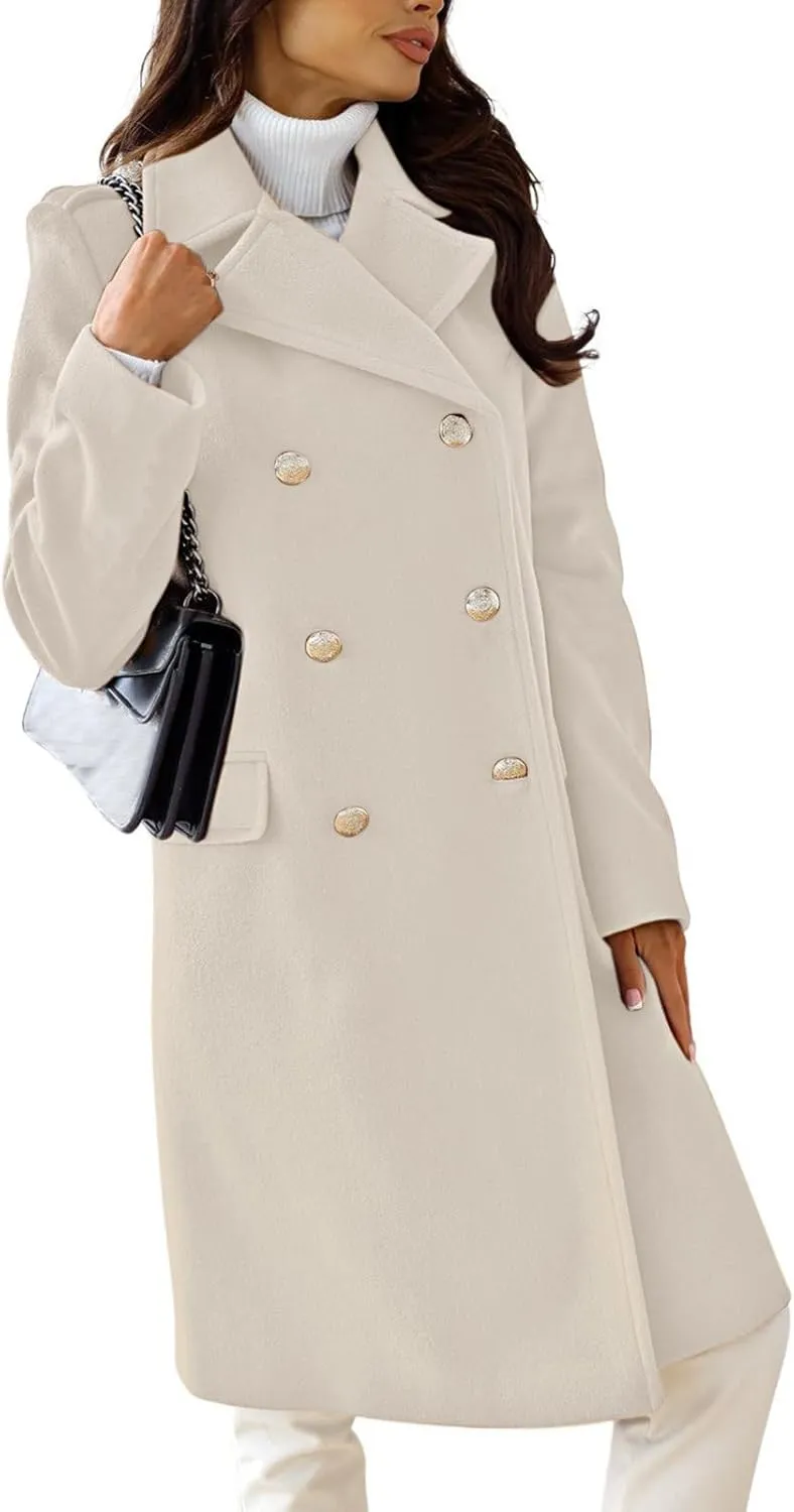 CHARTOU Women's Winter Jacket Double-Breasted Wool Blend Warm Long Trench Coat