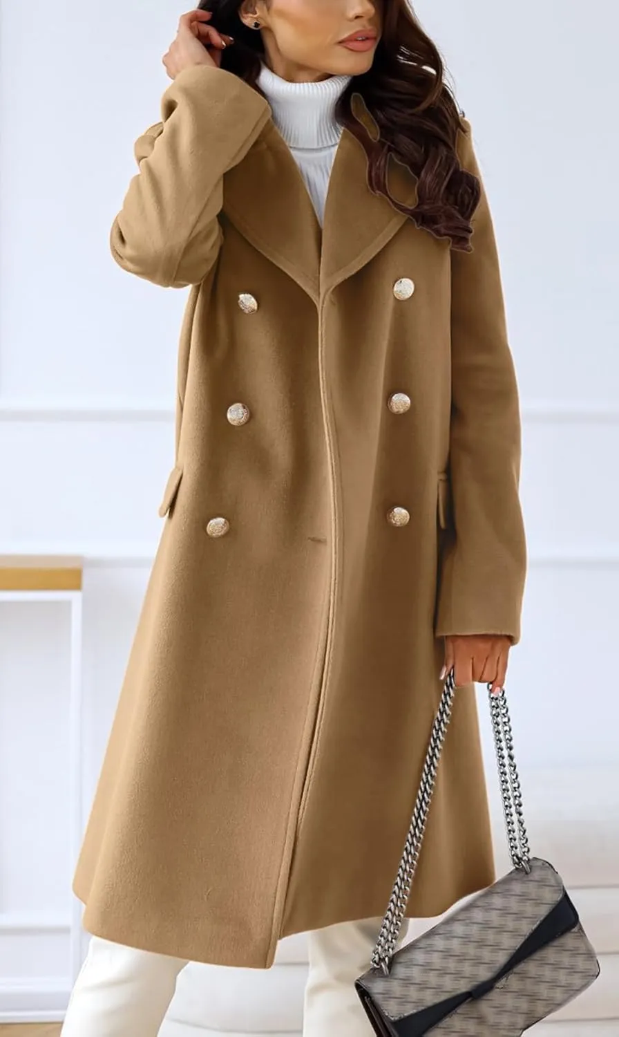 CHARTOU Women's Winter Jacket Double-Breasted Wool Blend Warm Long Trench Coat