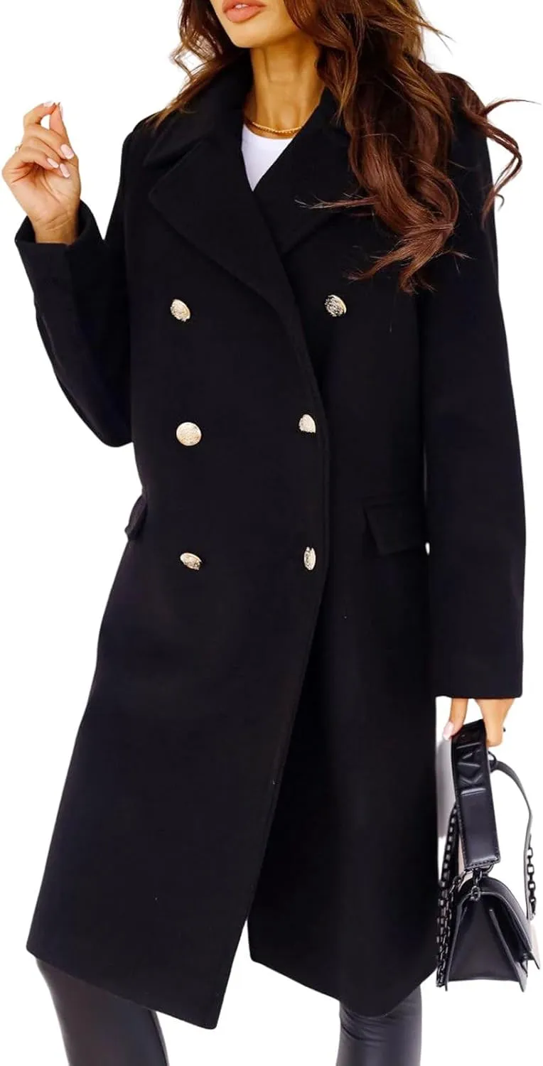 CHARTOU Women's Winter Jacket Double-Breasted Wool Blend Warm Long Trench Coat