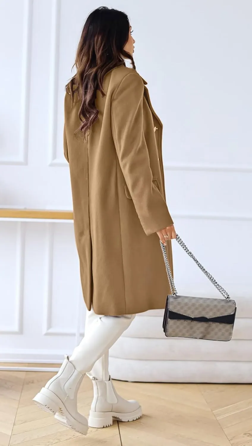 CHARTOU Women's Winter Jacket Double-Breasted Wool Blend Warm Long Trench Coat