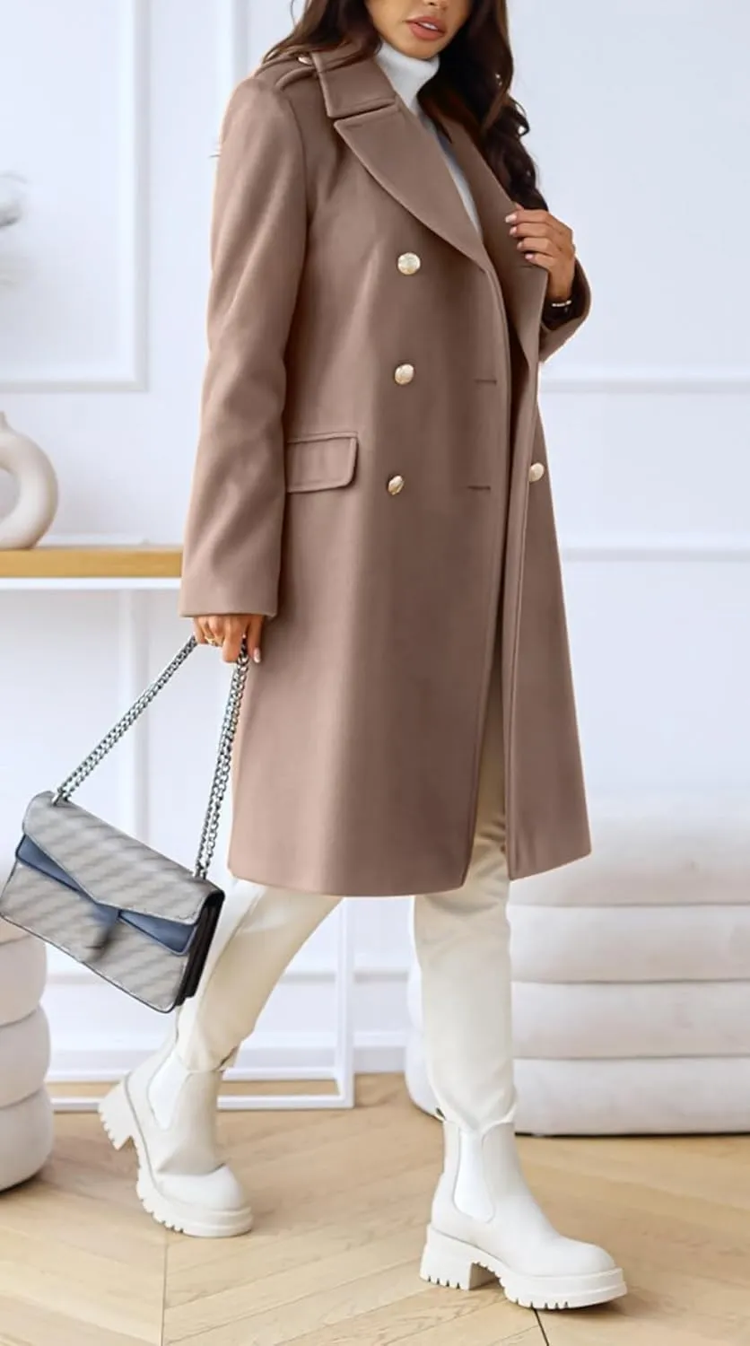 CHARTOU Women's Winter Jacket Double-Breasted Wool Blend Warm Long Trench Coat