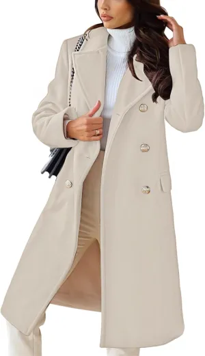 CHARTOU Women's Winter Jacket Double-Breasted Wool Blend Warm Long Trench Coat