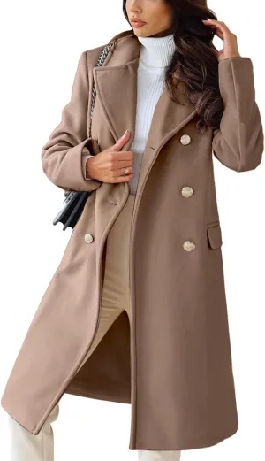 CHARTOU Women's Winter Jacket Double-Breasted Wool Blend Warm Long Trench Coat