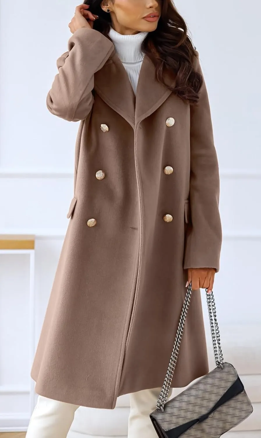 CHARTOU Women's Winter Jacket Double-Breasted Wool Blend Warm Long Trench Coat