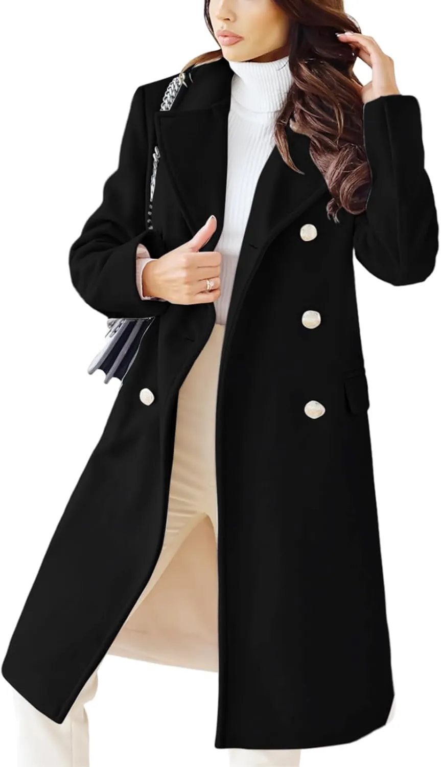 CHARTOU Women's Winter Jacket Double-Breasted Wool Blend Warm Long Trench Coat