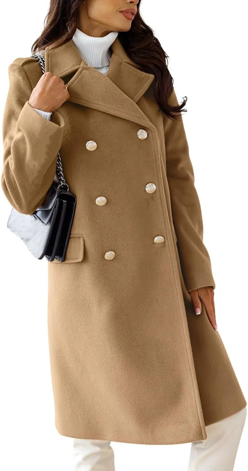 CHARTOU Women's Winter Jacket Double-Breasted Wool Blend Warm Long Trench Coat