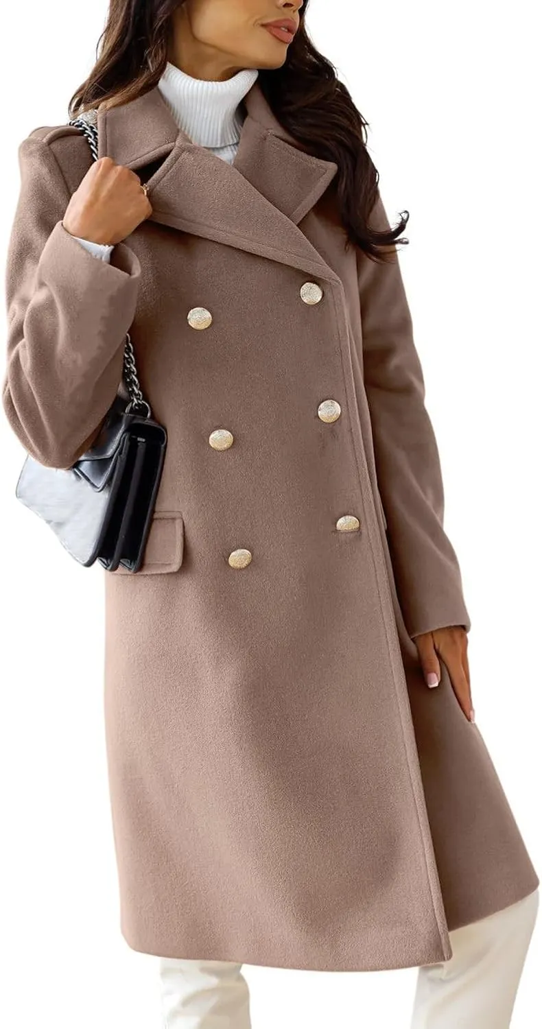 CHARTOU Women's Winter Jacket Double-Breasted Wool Blend Warm Long Trench Coat
