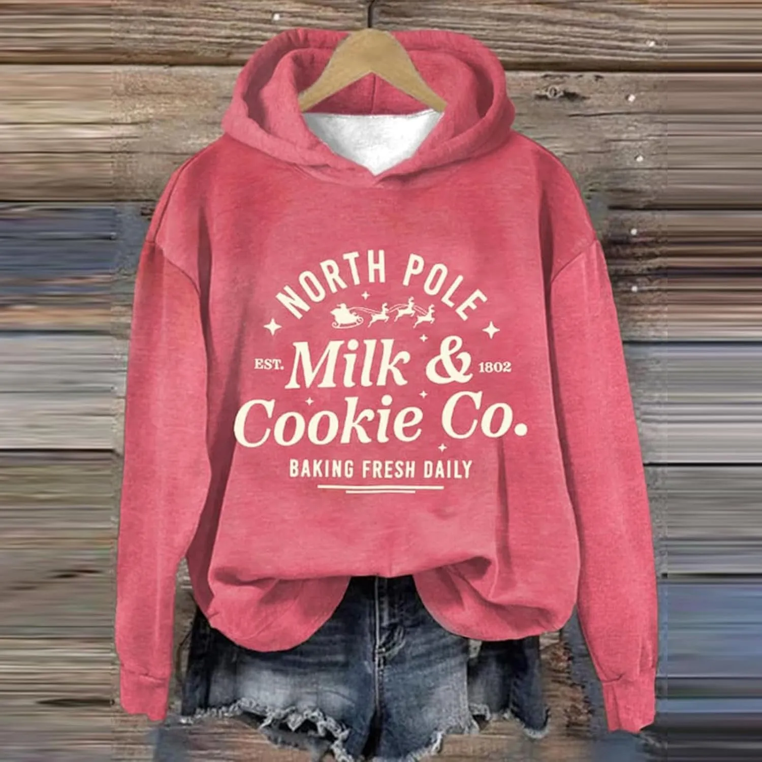 Christams Sweatshirt for Women Long Sleeve Letter Graphic Print Sweatshirts Y2K Oversized Hoodie with Pocket