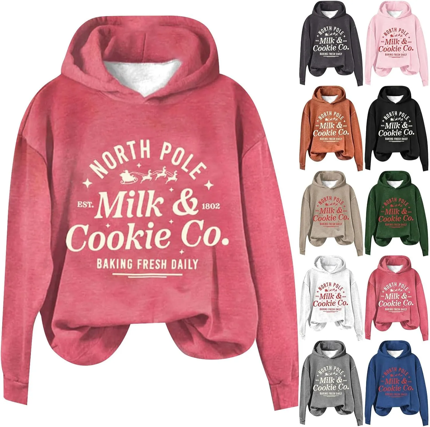 Christams Sweatshirt for Women Long Sleeve Letter Graphic Print Sweatshirts Y2K Oversized Hoodie with Pocket