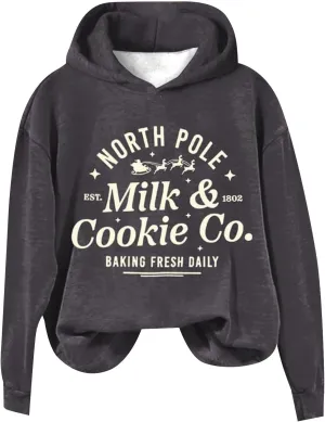 Christams Sweatshirt for Women Long Sleeve Letter Graphic Print Sweatshirts Y2K Oversized Hoodie with Pocket